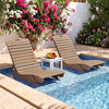 Two brown fade-resistant outdoor loungers with contoured shapes positioned by a pool, perfect for deck and patio relaxation.
