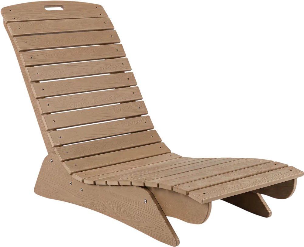 Brown fade-resistant outdoor lounger with contoured shape, perfect for poolside relaxation and low-maintenance use.