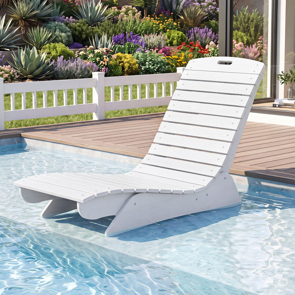 Fade-Resistant Outdoor Lounger with Contoured Shape for Deck Poolside-White - Gallery View 1 of 8