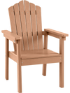 Outdoor Adirondack chair in brown with high backrest and wide armrests, perfect for poolside relaxation and durability.