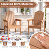 Outdoor Adirondack chair in brown with high backrest and wide armrests, made from durable HIPS material for patio use.