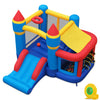 Inflatable bounce house for kids featuring a slide, ball pit with 50 ocean balls, and basketball rim for active play.