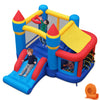 Colorful inflatable bounce house with slide, ball pit, and games, ideal for kids' parties and outdoor fun.