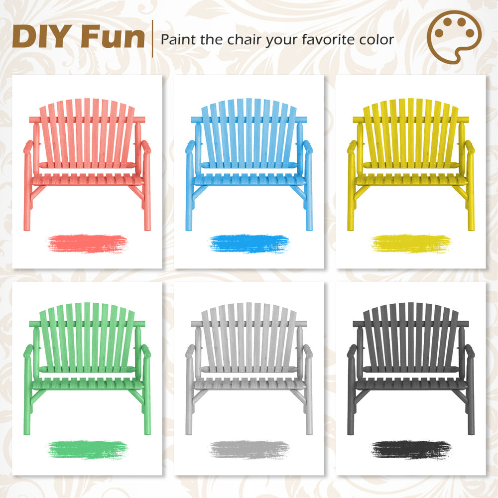Colorful 2-person log wood patio bench with slatted backrest, perfect for customizing and enhancing outdoor spaces.