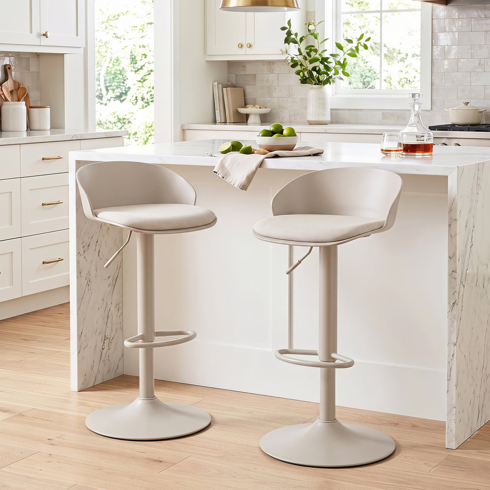 Set of 2 Adjustable Swivel Bar Stools w/ Back & Footrest 330 LBS for Dining-Cream - Gallery View 1 of 8