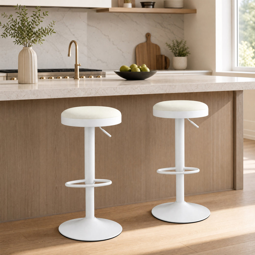 Set of 2 Kitchen Bar Stools with Height Adjustment Padded Seat and D-Shaped Footrest-White - Gallery View 1 of 10