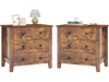 Two brown 3-drawer dressers with sturdy construction and tapered legs, perfect as bedside tables for added storage.