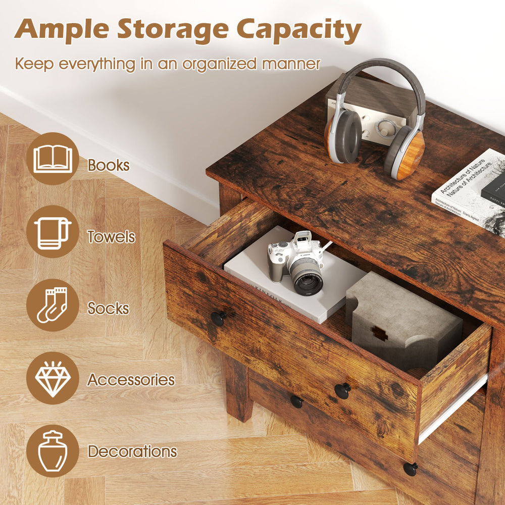 Brown 3-drawer dresser chest with spacious storage, sturdy construction, and sleek design, perfect for bedside or accent use.