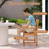 Ergonomic armchair with inclined backrest and spacious seat, made of durable acacia wood for outdoor dining comfort.