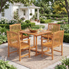 5-piece outdoor square patio dining set with acacia wood table and armchairs, perfect for backyard meals.