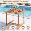 Square acacia wood tabletop measuring 35.5” offers ample space for dining, perfect for outdoor patios and decks.