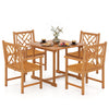 5-piece square patio dining set with acacia wood table and armchairs, perfect for outdoor meals in backyards or decks.
