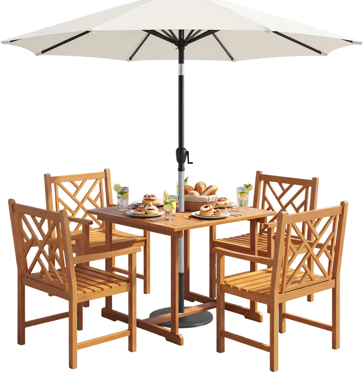 Costway 5-Piece Square Patio Dining Set for 4 Acacia Table Armchairs 98259765 New