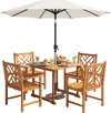 5-piece square patio dining set with acacia wood table and armchairs, ideal for outdoor meals in backyards or decks.
