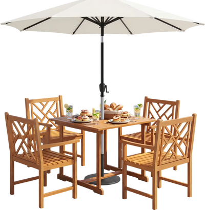 Costway 5-Piece Square Patio Dining Set for 4 Acacia Table Armchairs 98259765 New