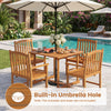 5-piece square patio dining set with acacia wood table and armchairs, featuring a built-in 1.97" umbrella hole for outdoor use.