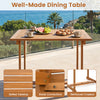 Square patio dining table made of acacia wood, featuring a slatted tabletop and sturdy connections for outdoor meals.