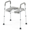Heavy-duty raised toilet seat with non-slip handles supports up to 400 lbs, providing comfort and stability for users.