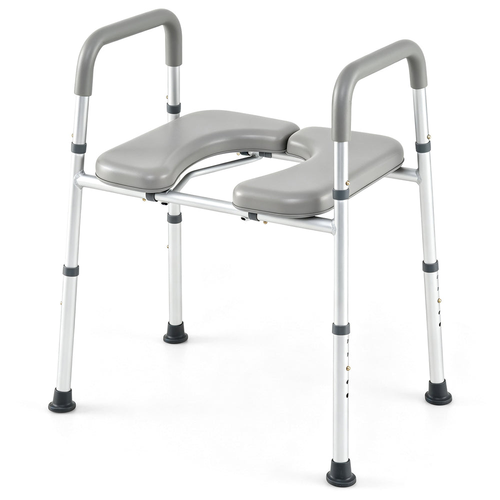 Heavy-duty raised toilet seat with non-slip handles supports up to 400 lbs, providing comfort and stability for users.
