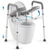 Heavy-duty raised toilet seat with non-slip handles supports up to 400 lbs, featuring adjustable height for user comfort.