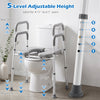 Heavy-duty raised toilet seat with non-slip handles, adjustable height for users 4'11" to 6'1", supports up to 400 lbs.