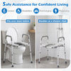 Heavy-duty raised toilet seat with non-slip handles, supporting up to 400 lbs, ideal for seniors and post-surgery use.