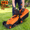 13-inch corded electric lawn mower with a 30 L grass collection bag and 3-position height adjustment for efficient mowing.