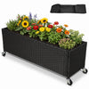 Raised garden bed made of fade-resistant PE rattan with wheels, ideal for cultivating flowers and plants on patios.