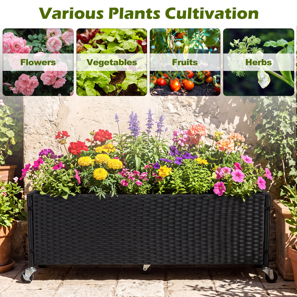 Raised garden bed made of fade-resistant PE rattan, ideal for cultivating flowers and vegetables on patios or balconies.