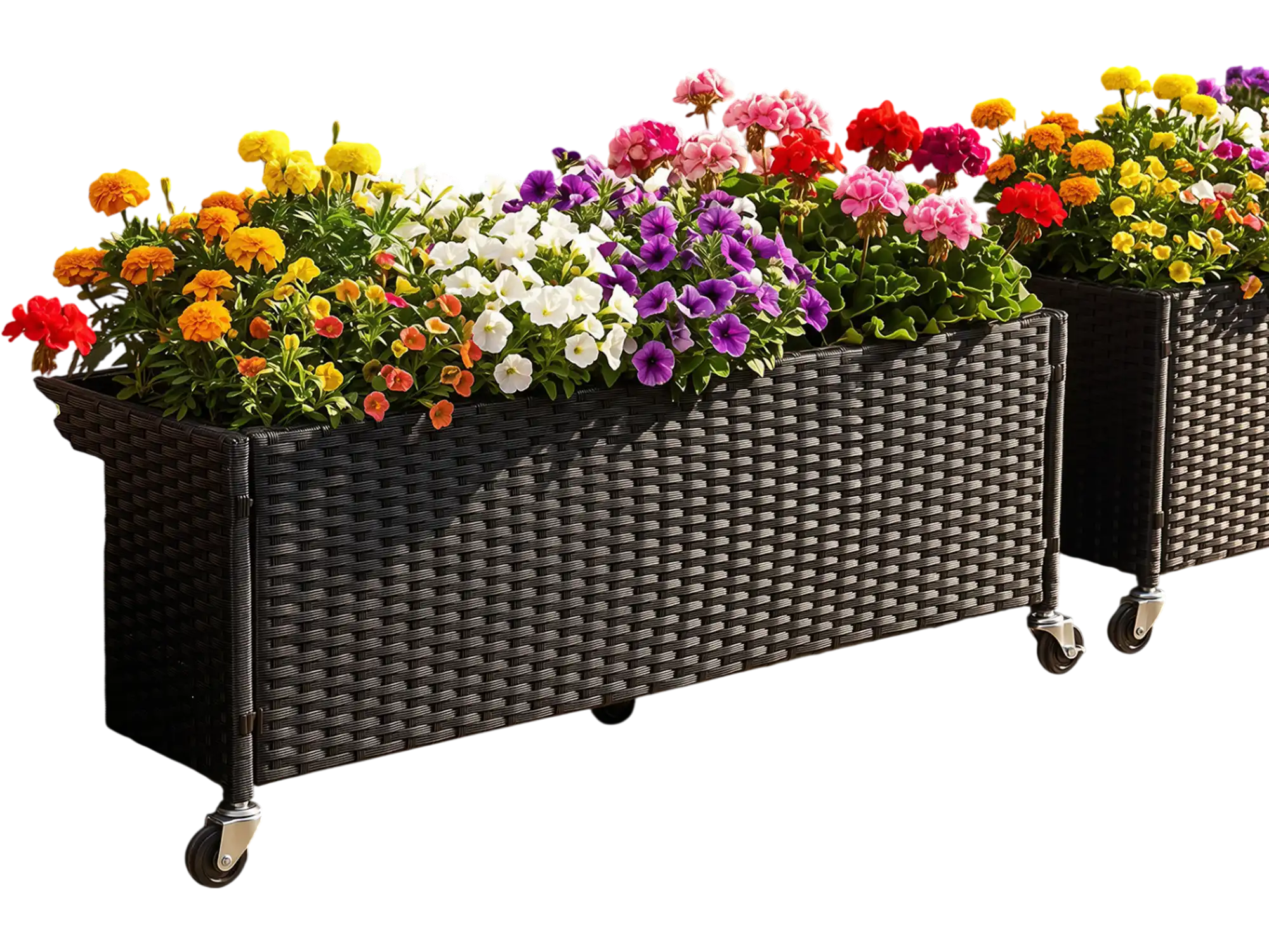 Costway Raised Garden Bed PE Rattan Wicker Patio Planter Box w/ Liner & Wheels 99281631 New
