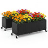 Set of 2 raised garden bed planter boxes made of PE rattan, featuring wheels for easy mobility and plant cultivation.