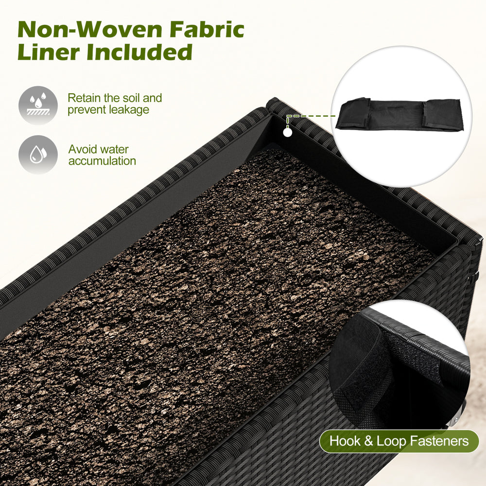 Close-up of the raised garden bed's non-woven fabric liner, designed to retain soil and prevent leakage for outdoor use.