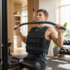 Adjustable black weighted vest with removable iron weights, designed for versatile strength training and comfortable workouts.