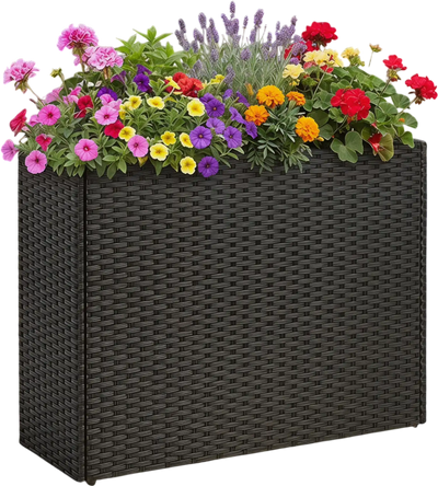 Costway Raised Garden Bed PE Rattan Wicker Flowerpot w/ Liner 32199735 New