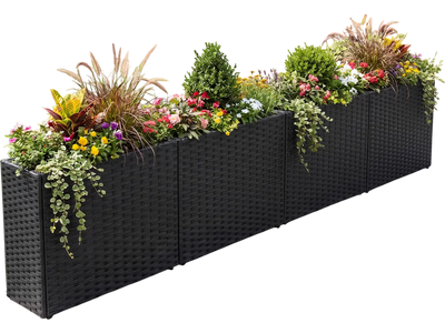 Costway Set of 2 Raised Garden Bed PE Rattan Wicker Flowerpot w/ Liner 26564989 New