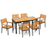 7-piece outdoor dining set featuring an acacia wood table and armchairs, perfect for patio gatherings with umbrella hole.