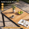 Spacious 58” acacia wood dining table with rounded corners and umbrella hole, perfect for outdoor patio gatherings.
