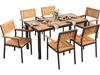 7-piece outdoor dining set featuring an acacia wood table and armchairs, perfect for patio gatherings with an umbrella hole.