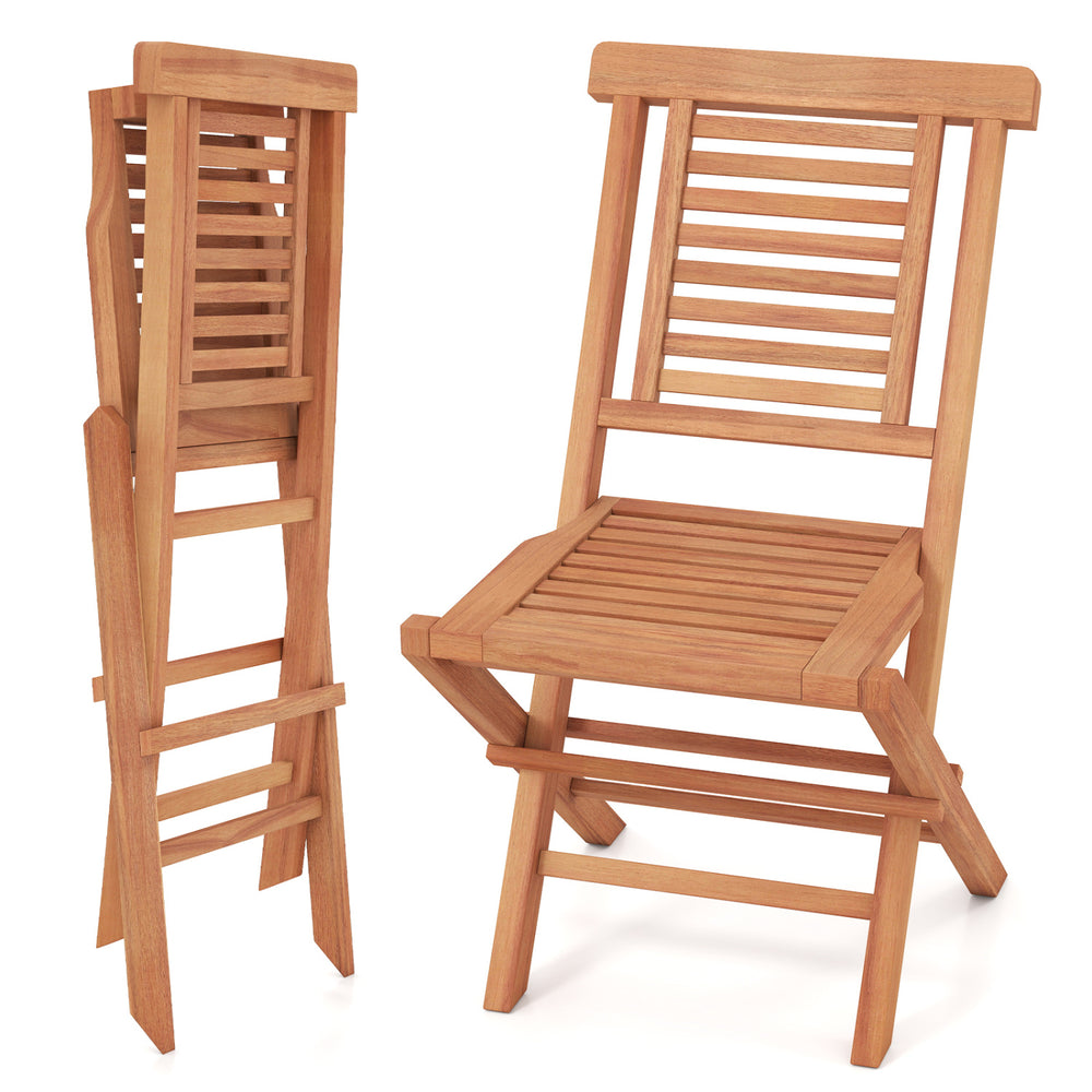 Teak wood folding patio chair with high backrest and X-support, perfect for backyard relaxation and easy storage.