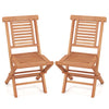 Teak wood folding patio chairs set of 2 with high backrest and X-support, perfect for backyard relaxation and easy storage.