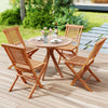Teak wood folding patio chairs set with high backrest and X-support, perfect for backyard dining and relaxation.
