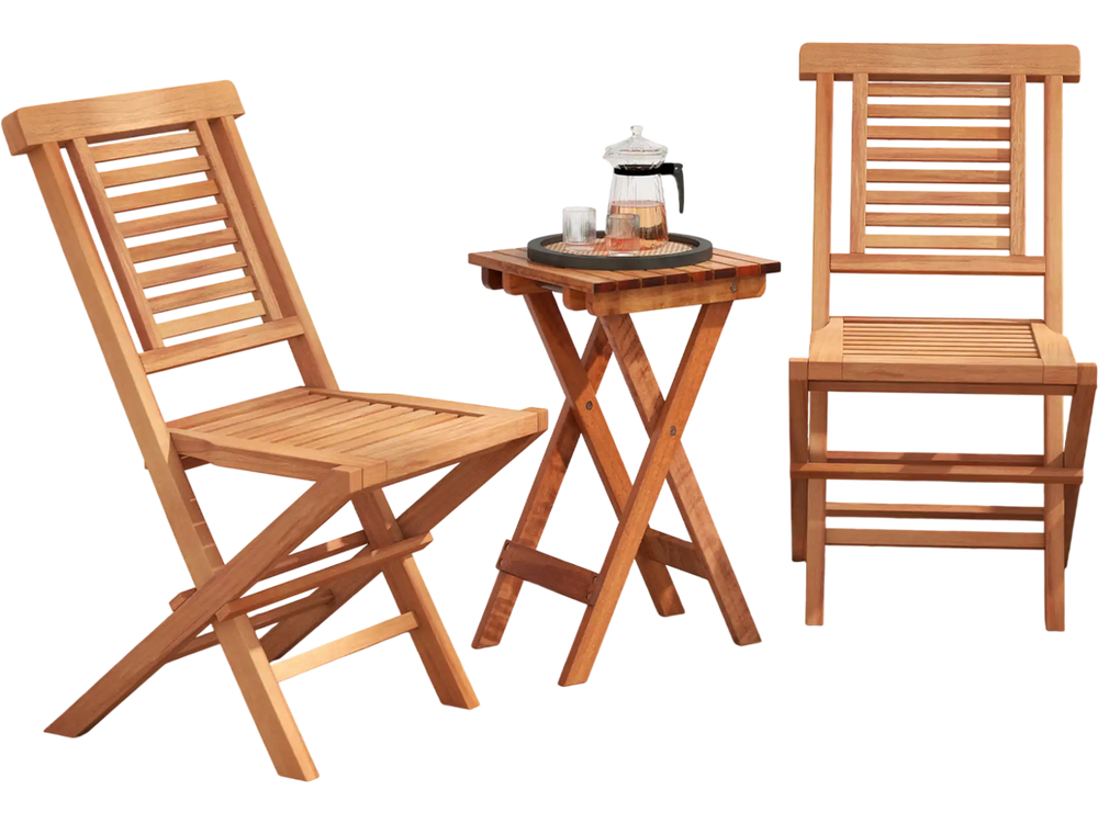 Teak wood folding patio chairs set of 2 with high backrest and X-support, perfect for backyard or poolside relaxation.