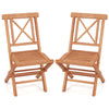 Teak wood folding patio chairs set of 2 with sturdy frame and comfortable high back for outdoor garden use.
