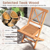 Teak wood folding patio chair features a splinter-free surface and sturdy X-shaped support for outdoor comfort and durability.