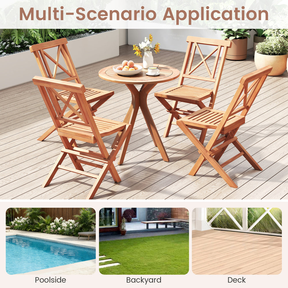 Teak wood folding patio chairs set of 2 with sturdy frame and comfortable back, perfect for poolside or backyard use.
