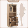 Tall bathroom cabinet set with natural finish, featuring adjustable shelves and sliding barn door for versatile storage.