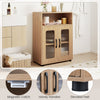 Natural bathroom cabinet set featuring a 2-door floor cabinet with adjustable shelves and elevated feet for versatile storage.