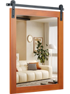 Rectangle farmhouse wall mirror with a brown pine wood frame and metal bracket, ideal for bathroom or hallway decor.
