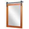 Rectangle farmhouse wall mirror with a brown pine wood frame and metal bracket, ideal for bathroom or decorative use.