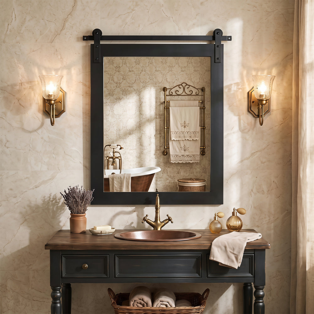 29" x 23" Rectangle Farmhouse Wall Mirror with Metal Bracket for Bathroom-Black - Gallery View 1 of 9
